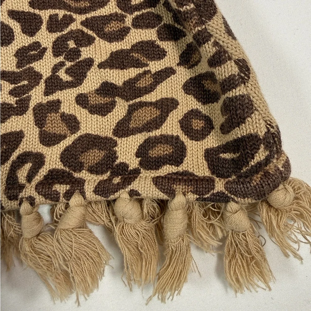 GYMBOREE 2004 Vintage Leopard Print Hooded Poncho Fringe Hem Cotton Size‎ 9